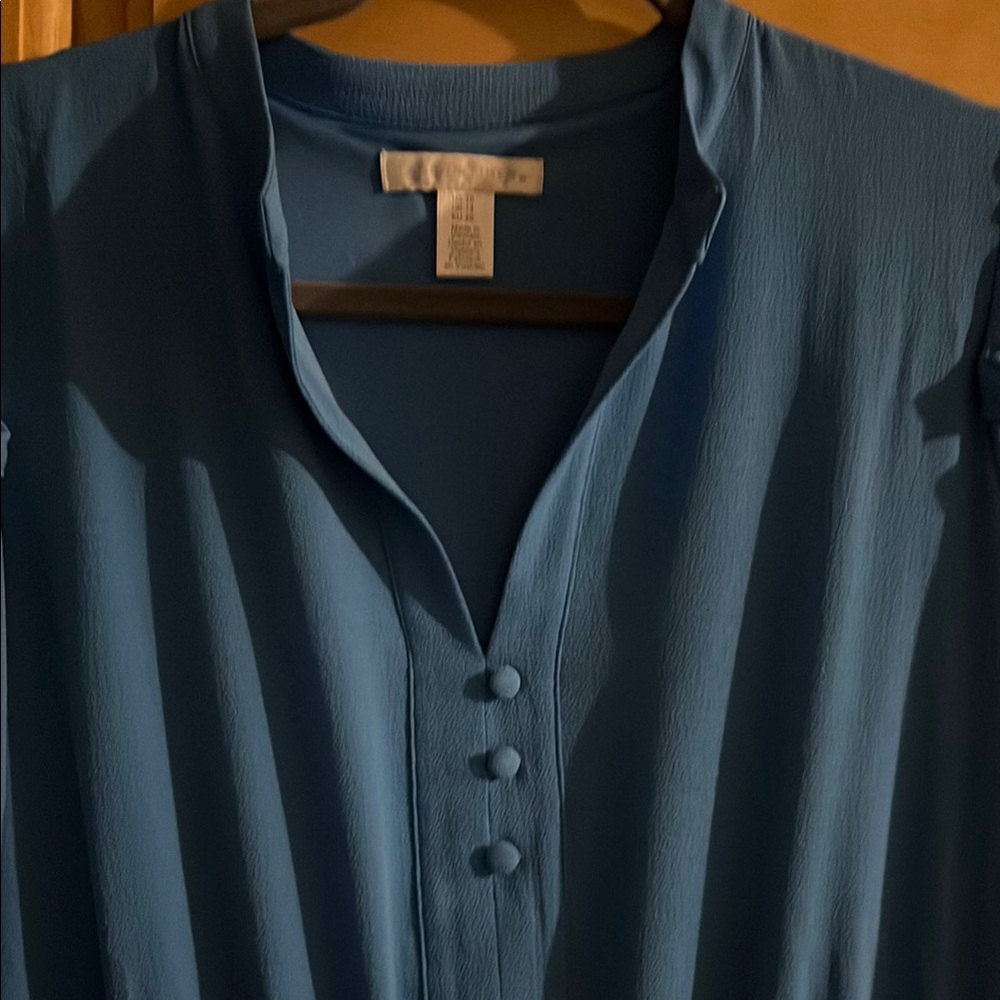 London Times Blue Mandarin Collar 3/4 Sleeve Dress